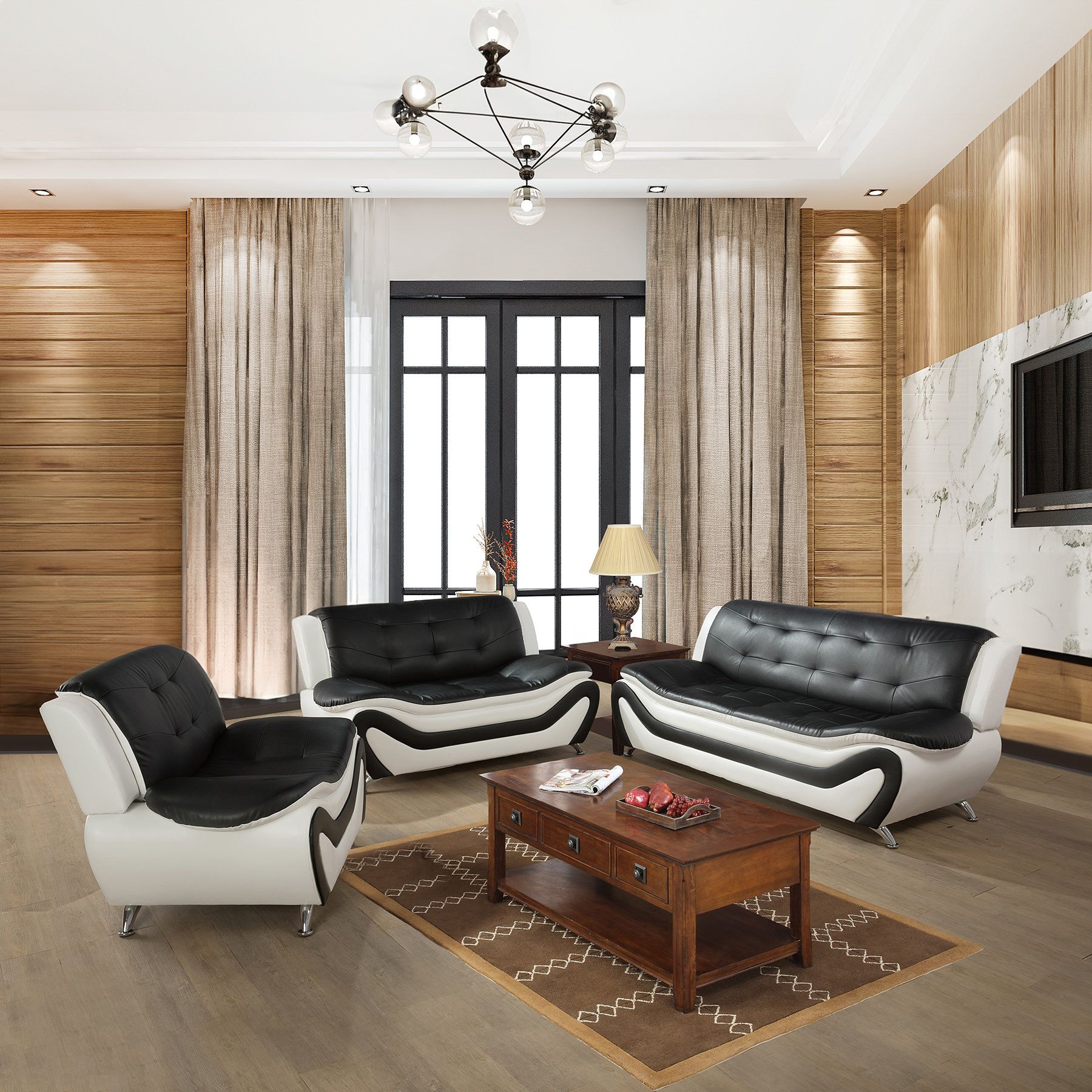 Wrought Studio™ Hozie 3 Piece Faux Leather Living Room Set